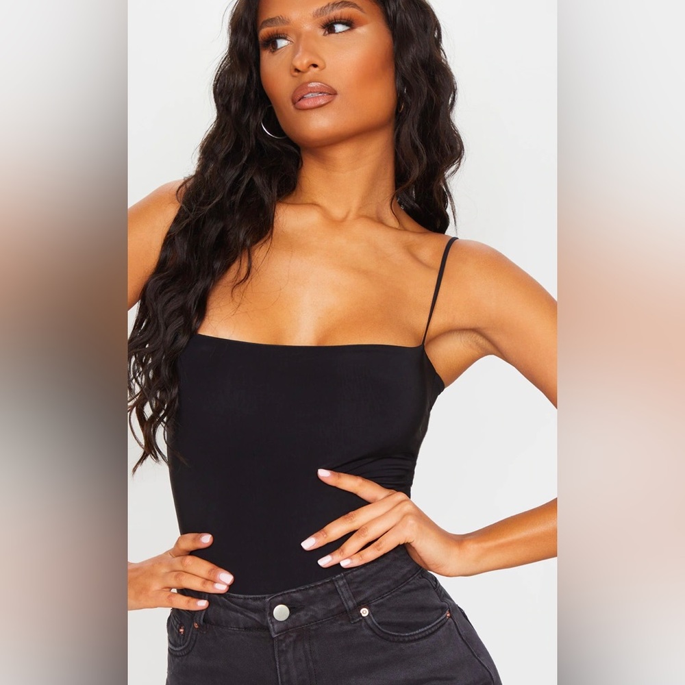 Black square neck bodysuit